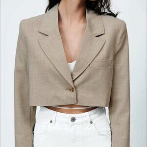 ZARA Womens Limited Edition Crop Blazer in Beige Size L